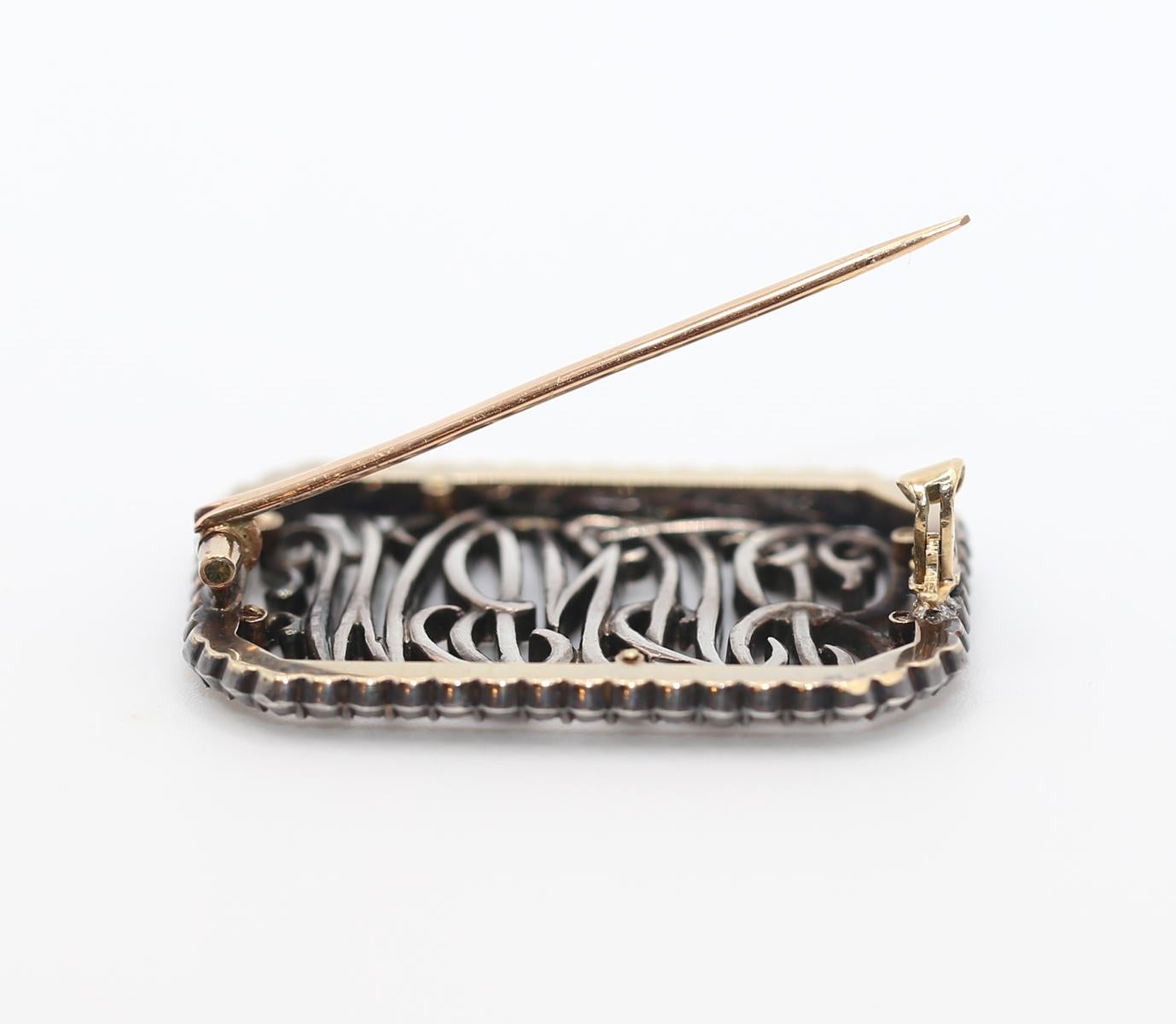 Old European Cut My Love Meine Liebe Diamonds Brooch Boxed Collectible Romantic, 1880