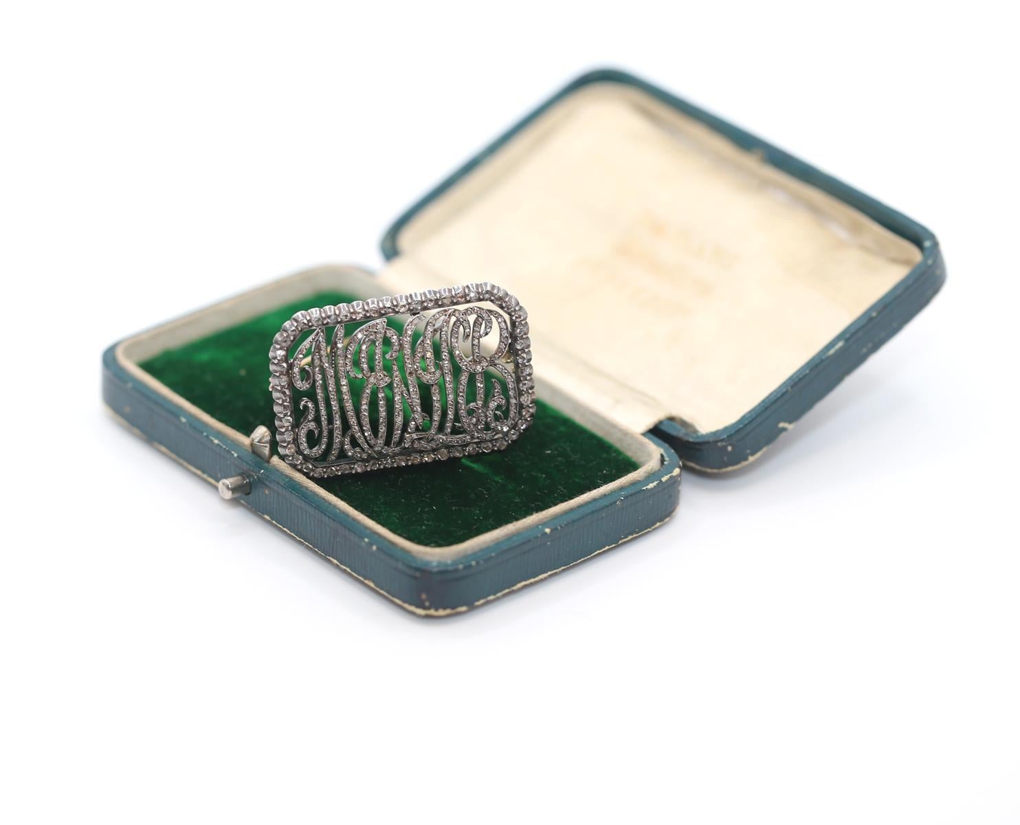 My Love Meine Liebe Diamonds Brooch Boxed Collectible Romantic, 1880 In Good Condition In Herzelia, Tel Aviv
