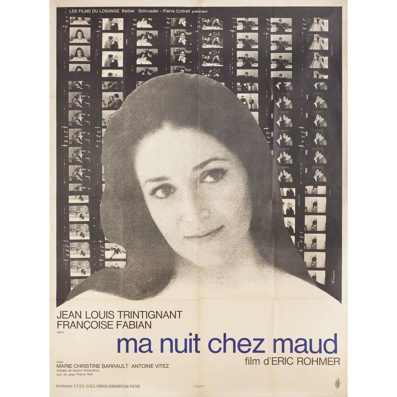 Original 1969 French grande poster by Rene Ferracci for the film My Night at Maud's (Ma nuit chez Maud) directed by Eric Rohmer with Jean-Louis Trintignant / Francoise Fabian / Marie-Christine Barrault / Antoine Vitez. Very good condition, folded