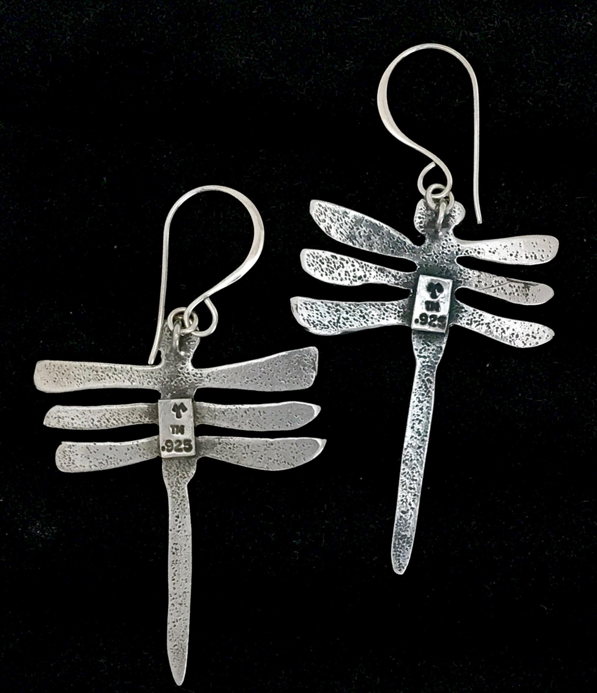 Contemporary My Protectors, Melanie Yazzie, three winged dragonfly, earrings, silver, Navajo  For Sale