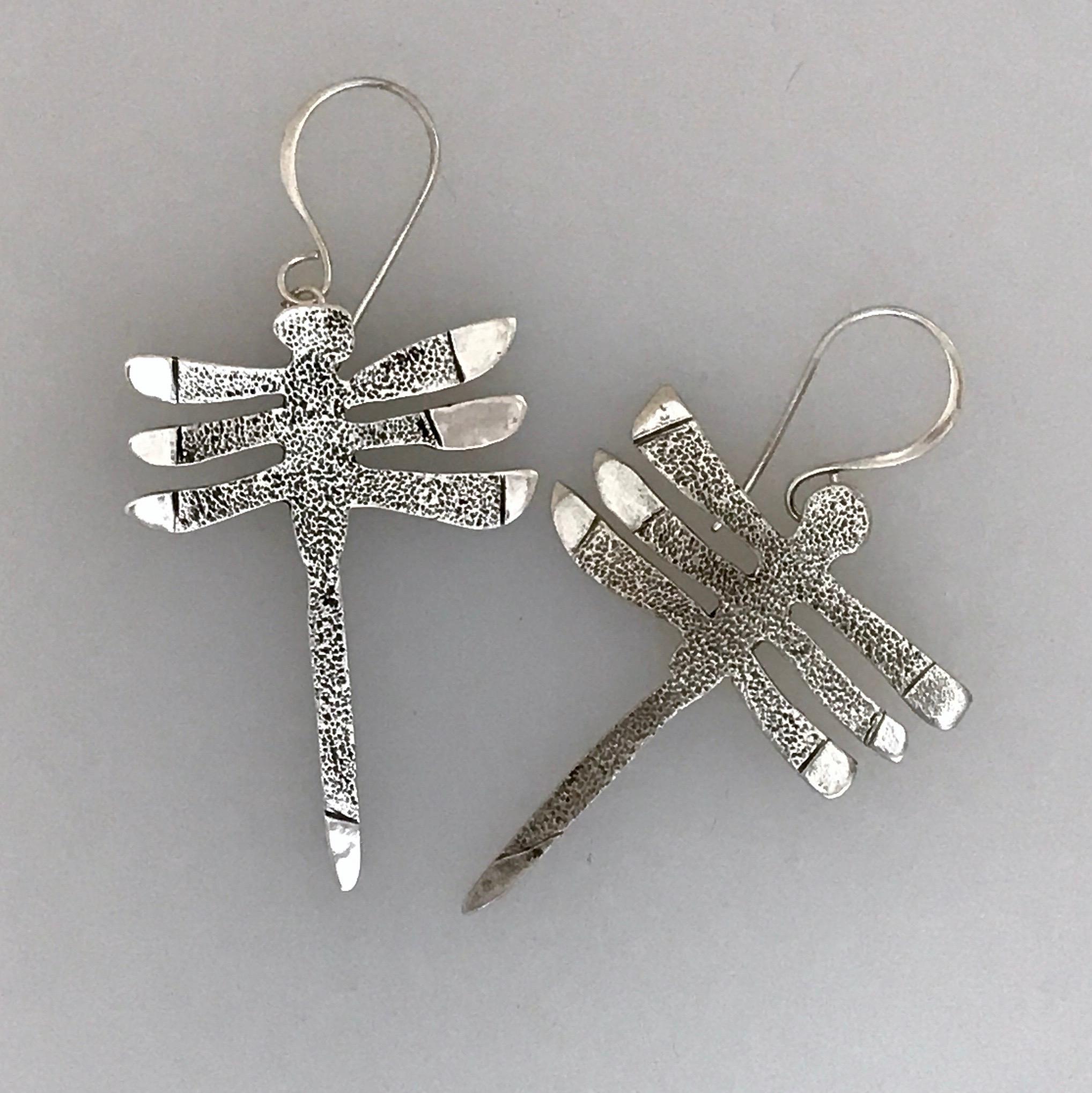 My Protectors, Melanie Yazzie, three winged dragonfly, earrings, silver, Navajo  In New Condition For Sale In Santa Fe, NM