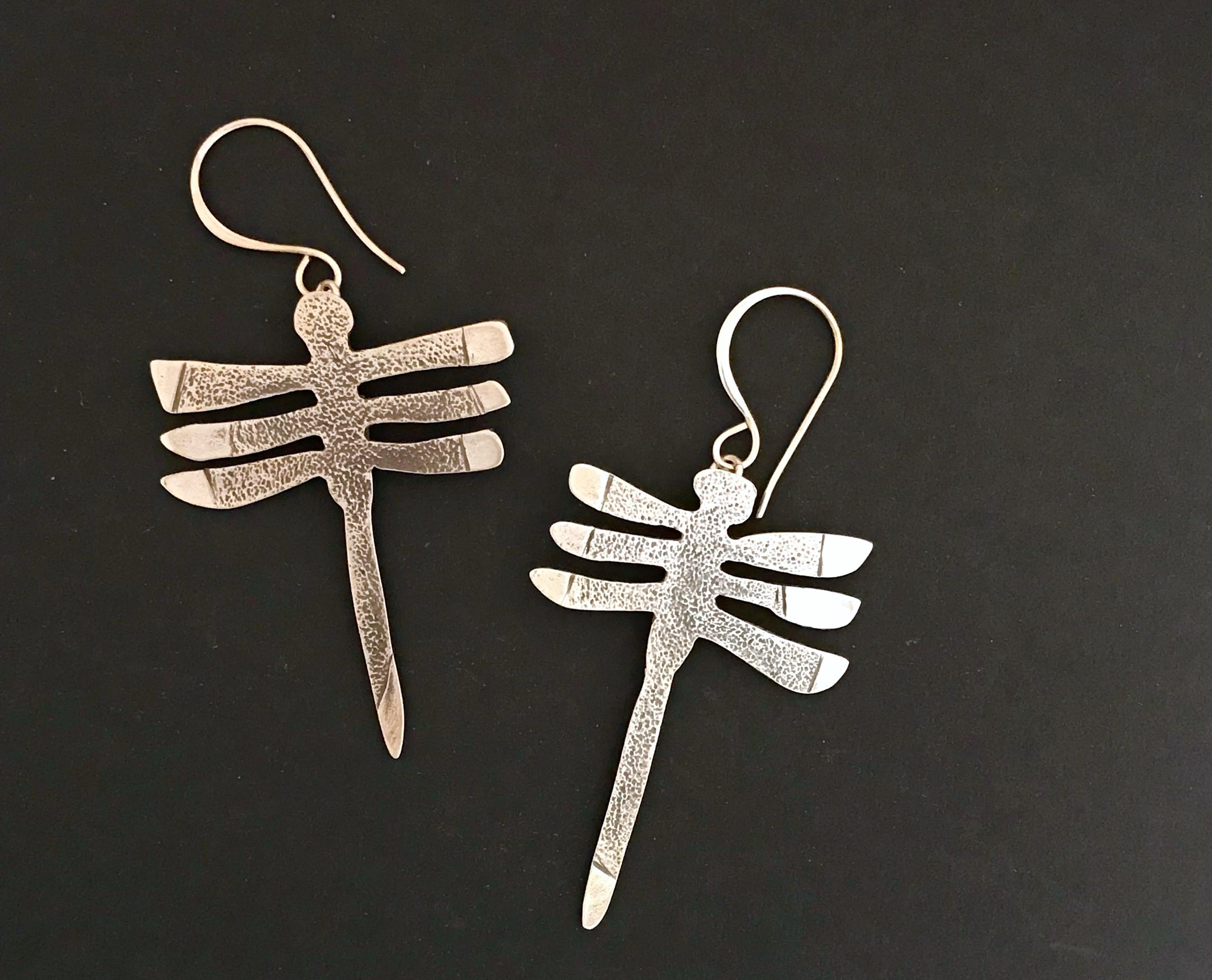 My Protectors, Melanie Yazzie three winged dragonfly earrings silver Navajo  For Sale 1