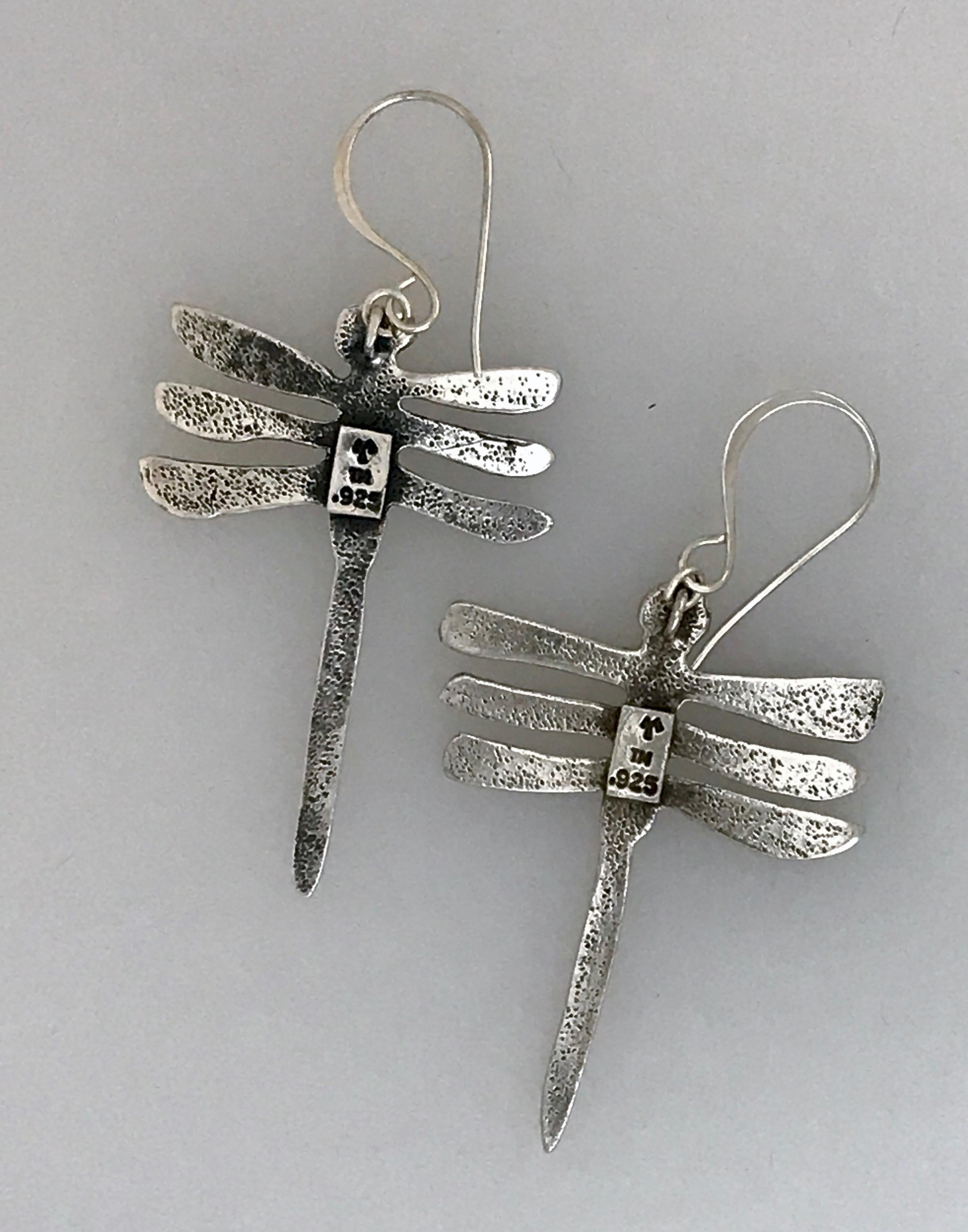 My Protectors, Melanie Yazzie three winged dragonfly earrings silver Navajo  For Sale 2