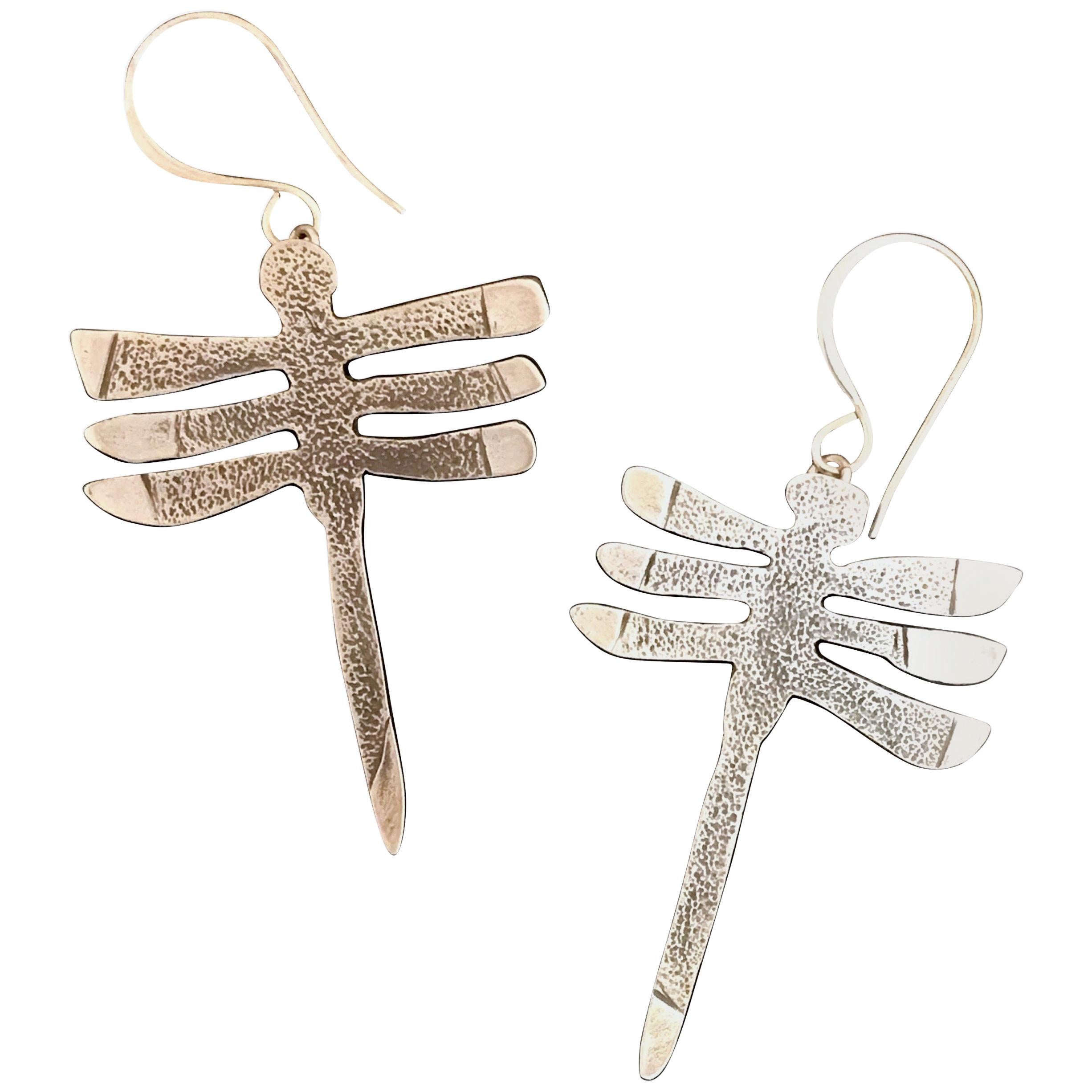 My Protectors, Melanie Yazzie three winged dragonfly earrings silver Navajo 