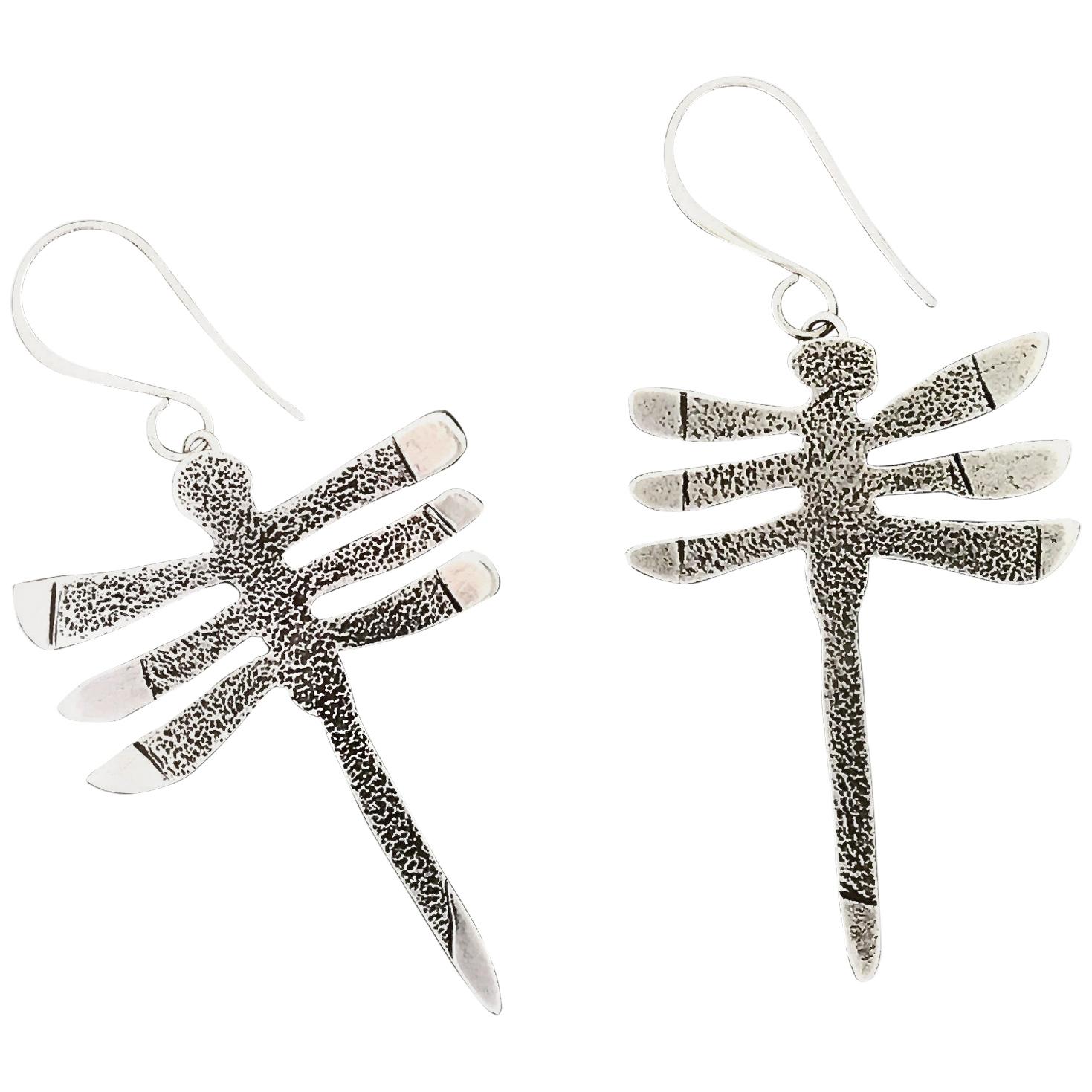 My Protectors, Melanie Yazzie three winged dragonfly earrings silver Navajo  For Sale