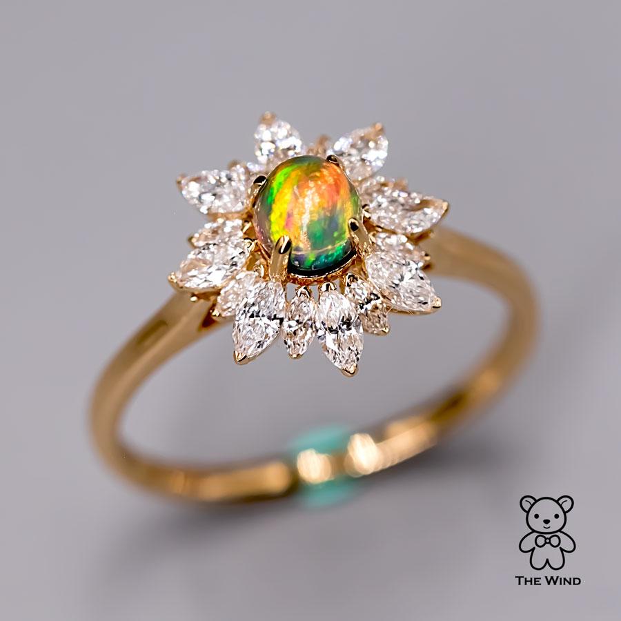 Marquise Cut My Shining Star - 0.62 ct Marquise Diamond Fire Opal Engagement Ring 18k Yellow  For Sale