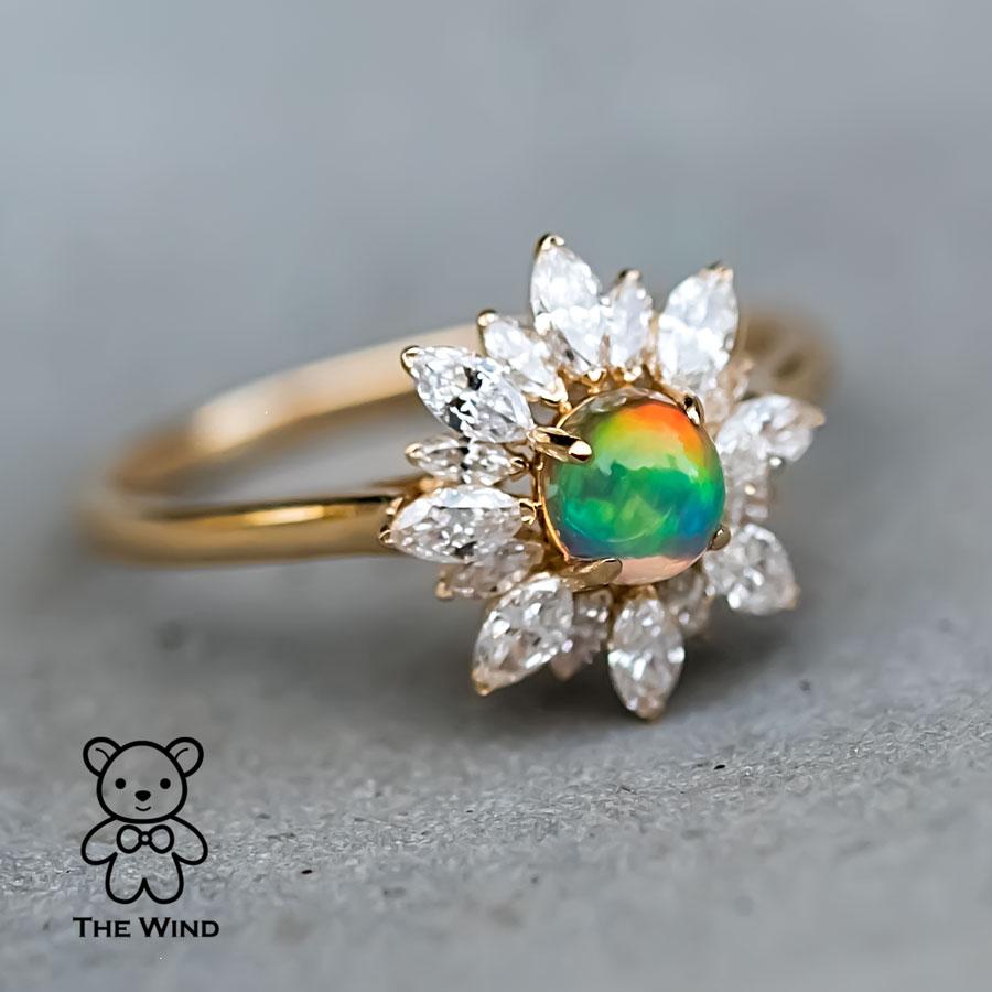 My Shining Star - 0.62 ct Marquise Diamond Fire Opal Engagement Ring 18k Yellow  In New Condition For Sale In Suwanee, GA