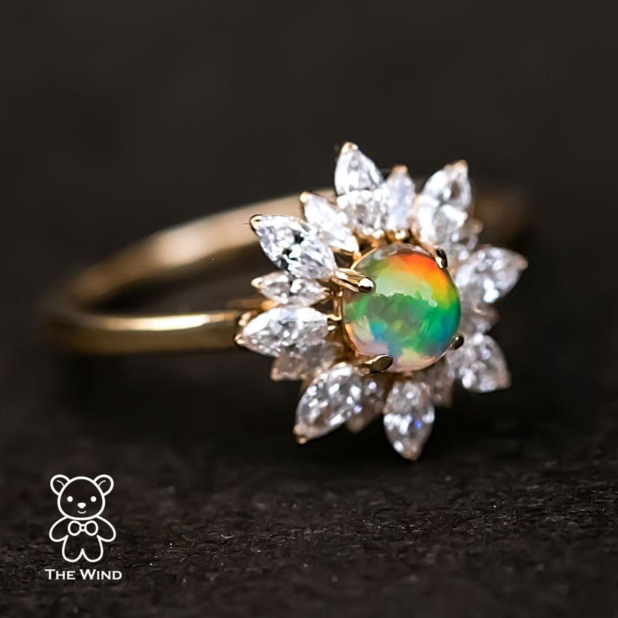 Women's My Shining Star - 0.62 ct Marquise Diamond Fire Opal Engagement Ring 18k Yellow  For Sale