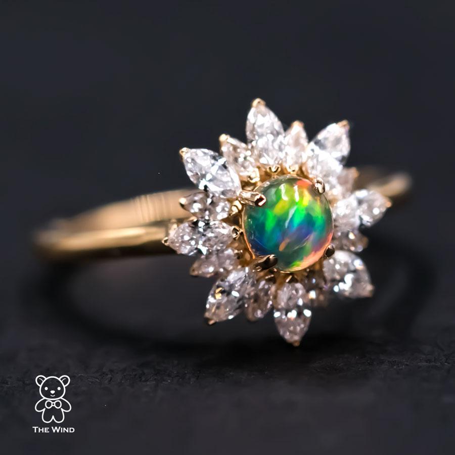 My Shining Star - 0.62 ct Marquise Diamond Fire Opal Engagement Ring 18k Yellow  For Sale 1
