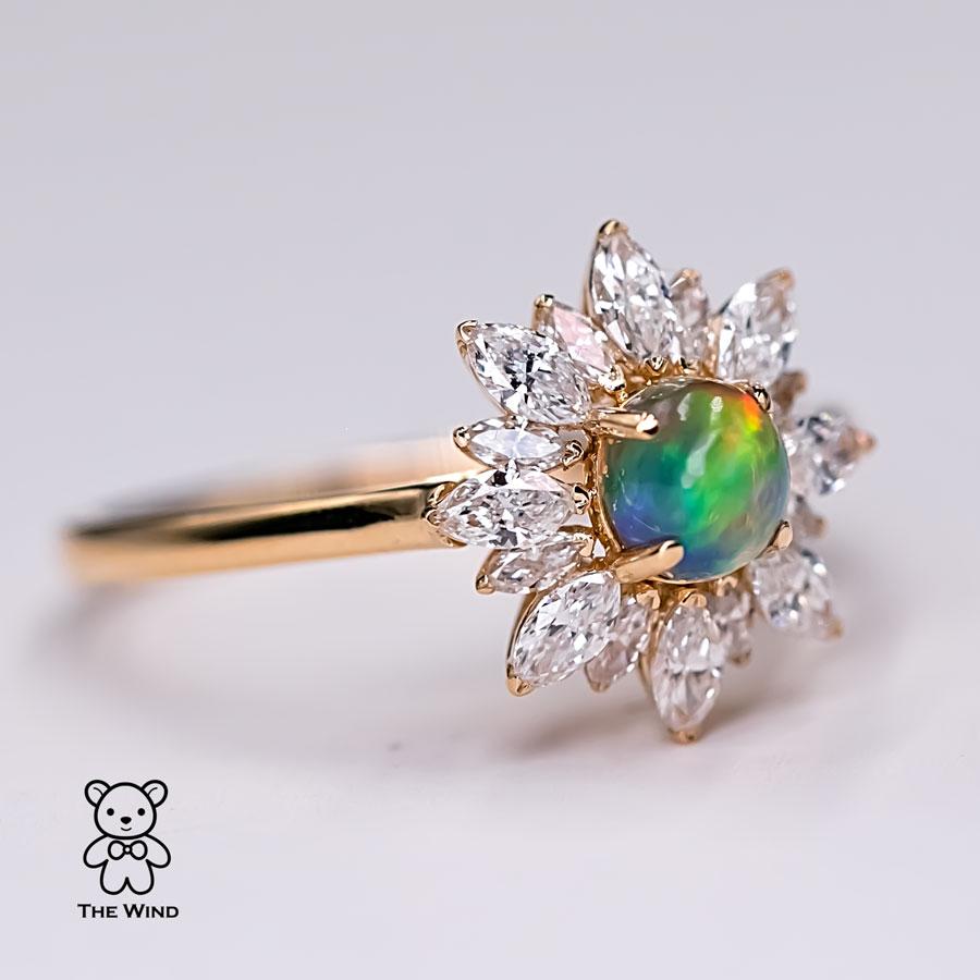 My Shining Star - 0.62 ct Marquise Diamond Fire Opal Engagement Ring 18k Yellow  For Sale 2