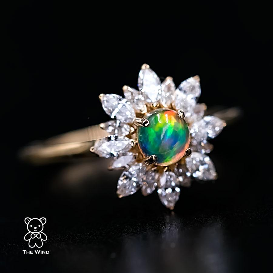 My Shining Star - 0.62 ct Marquise Diamond Fire Opal Engagement Ring 18k Yellow  For Sale 3