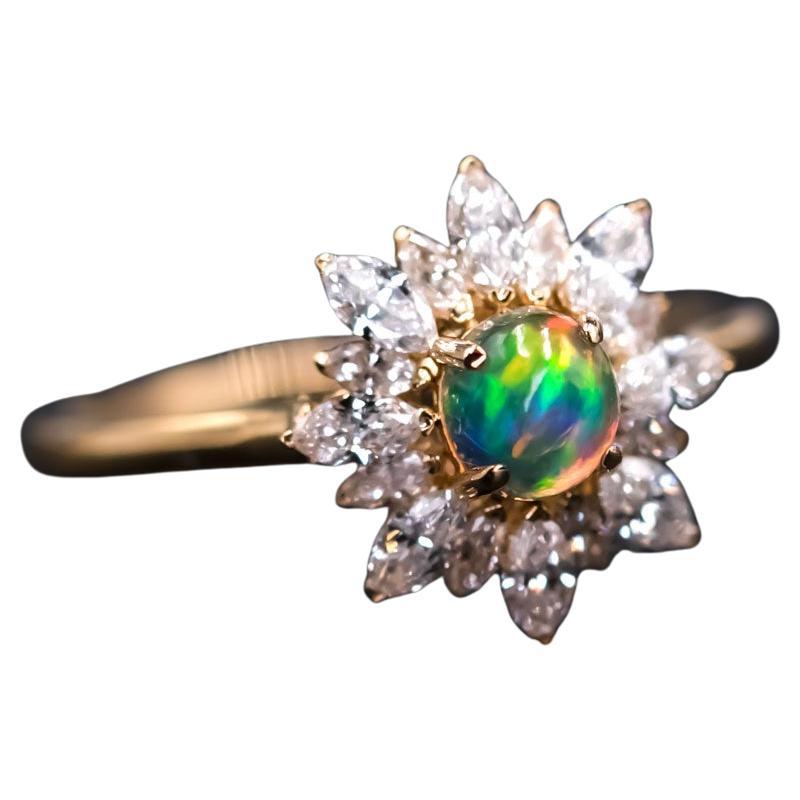 My Shining Star - 0.62 ct Marquise Diamond Fire Opal Engagement Ring 18k Yellow  For Sale
