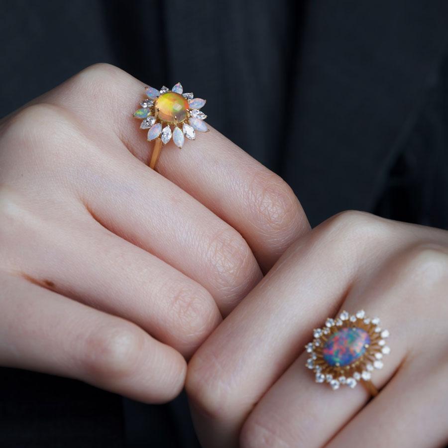 My Shining Star - Bague de fiançailles en or 18 carats avec opale de feu de 1,69 carat et diamants taille marquise Neuf - En vente à Suwanee, GA