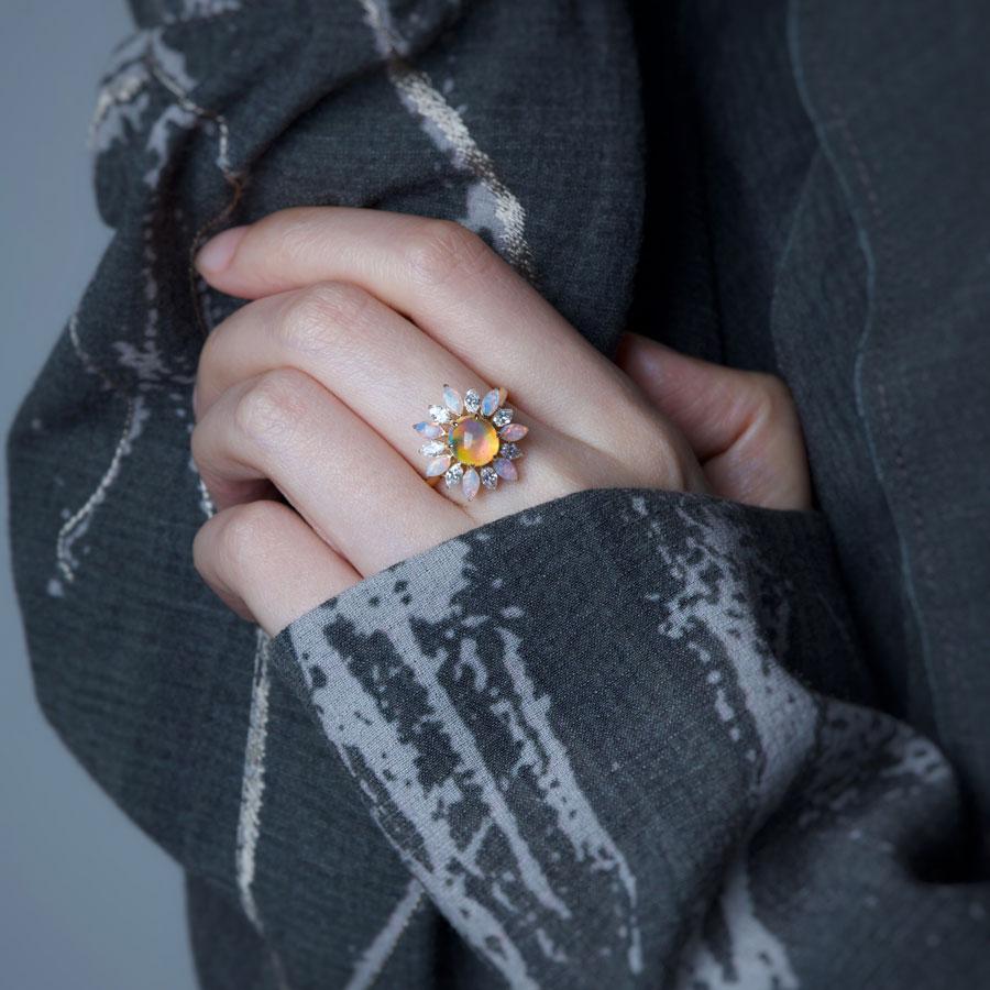 My Shining Star - Bague de fiançailles en or 18 carats avec opale de feu de 1,69 carat et diamants taille marquise Unisexe en vente