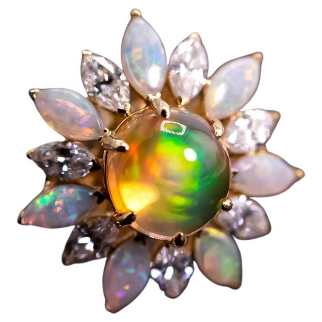 My Shining Star - 1.69ct Fire Opal Marquise Cut Diamond Engagement Ring 18k Gold
