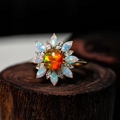 My Shining Star - Fire Opal Marquise Cut Diamond Engagement Ring 18k Gold
