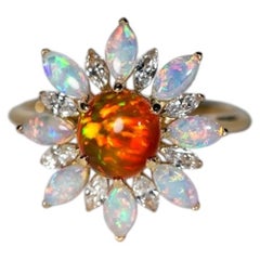 My Shining Star - Fire Opal Marquise Cut Diamond Engagement Ring 18k Gold