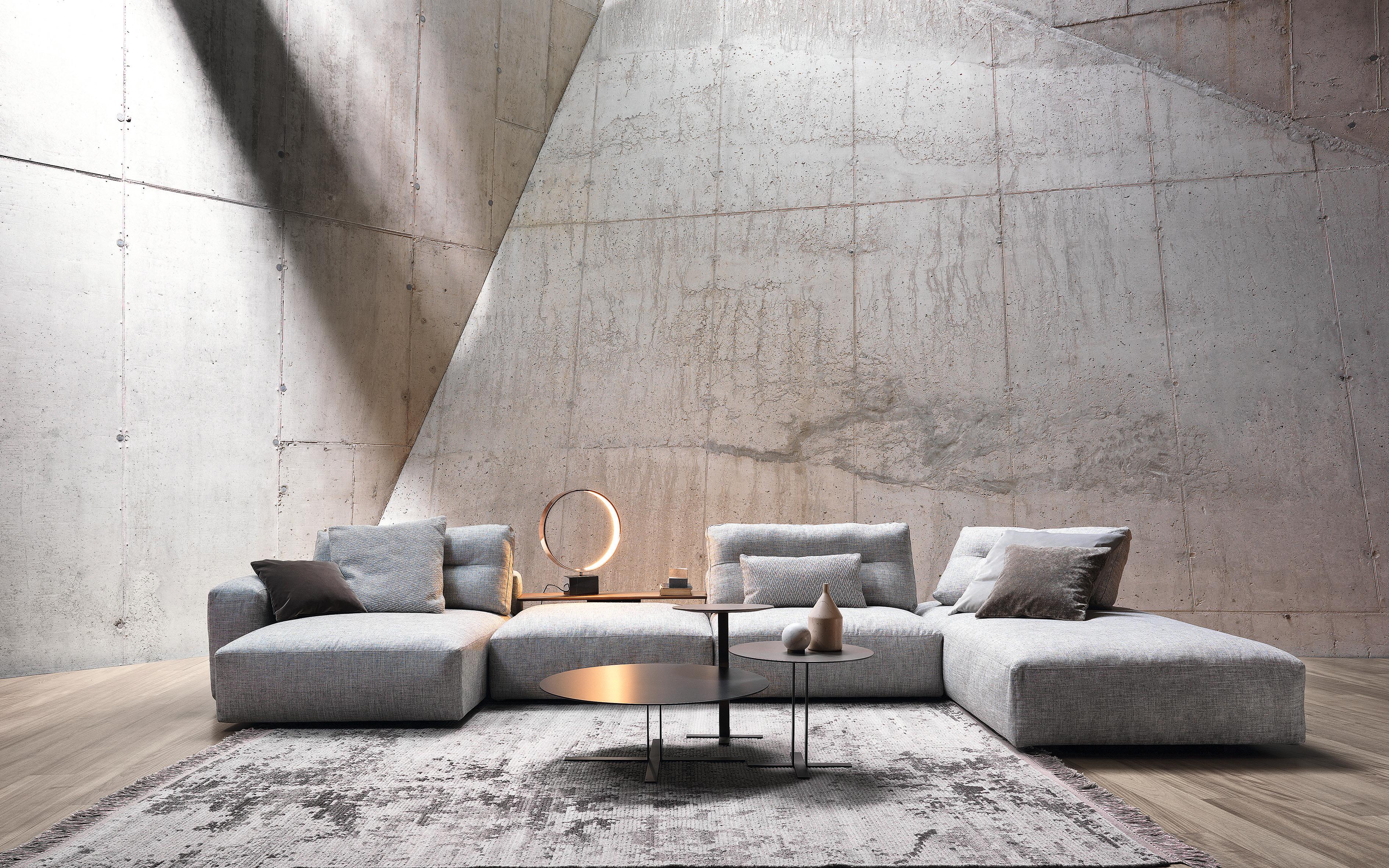 Contemporary My Taos Sectional Sofa in Grey Seventy Upholstery with Wheels by Sergio Bicego For Sale