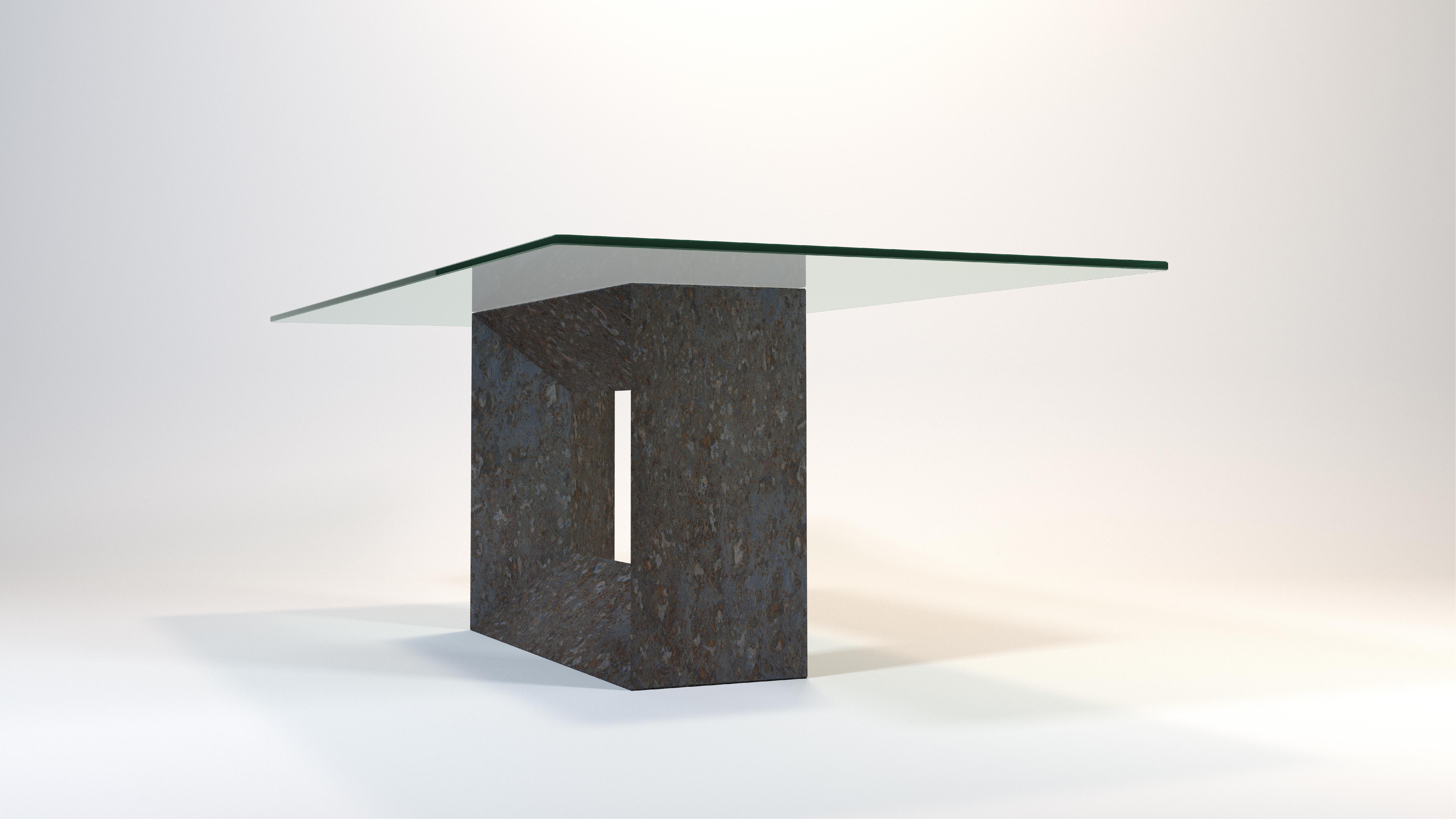 Modern Mya Dining Table Oxide Slate & Crystal, Marble Design by Joaquín Moll in Stock For Sale