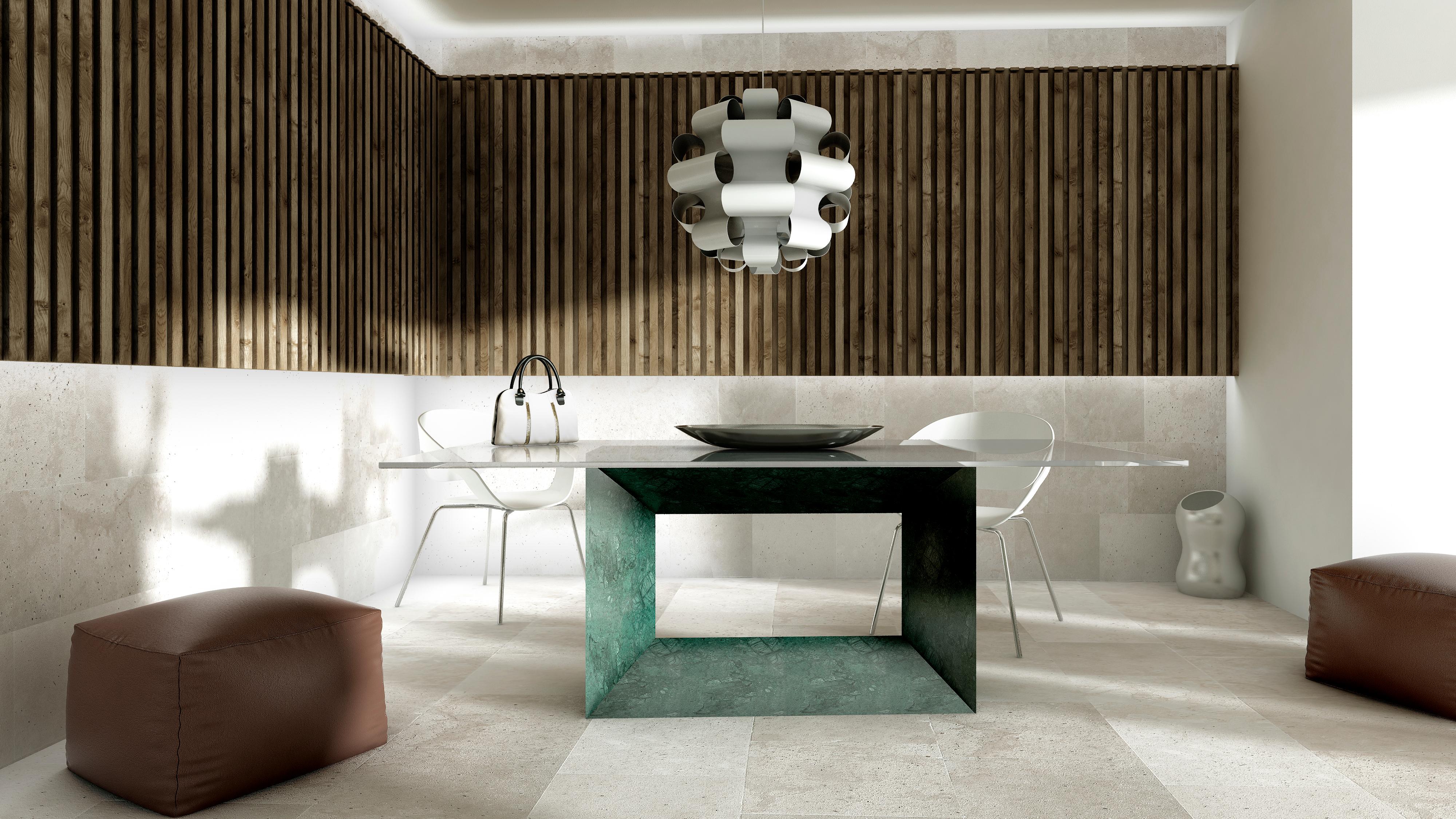 MYA Table de salle à manger en marbre travertin Design contemporain Joaquín Moll Meddel Espagne en vente 1