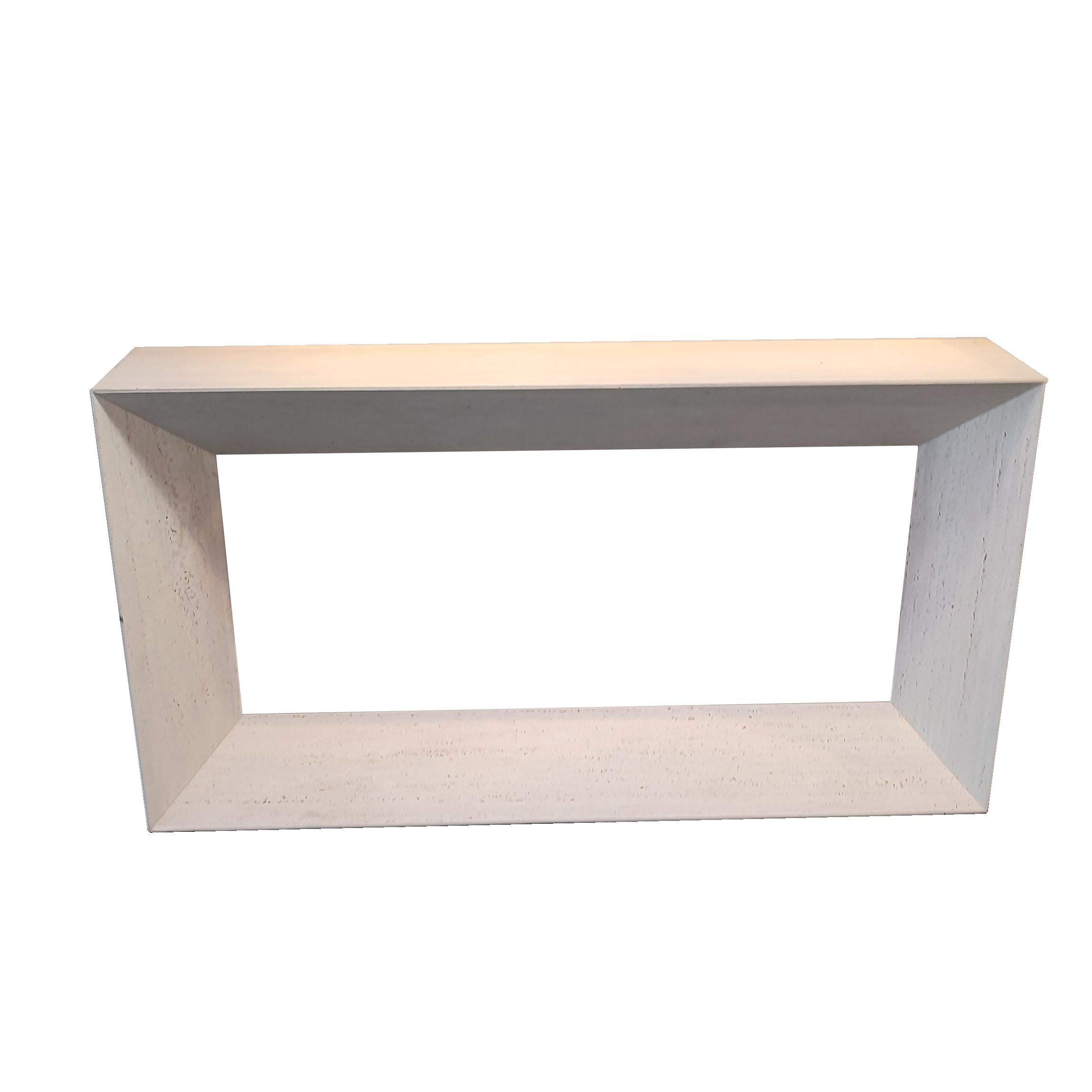 MYA Travertine Marble Console Table Made in Spain Contemporary Design In Stock
Beautiful Italian natural travertine marble console table, a design by Joaquín Moll and 100% Made in Spain by Meddel Spain. The MYA console table in travertine marble is