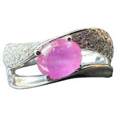 Myanmar Star Ruby Diamond Ring: Platinum White Gold, Burma Ruby