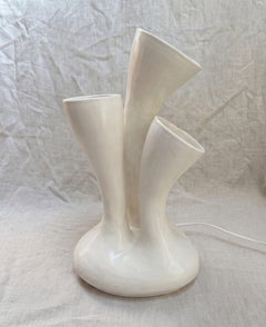 Mycelium Ceramic Table Lamp 18"H, Hand-Built, White Gloss Glaze, USA