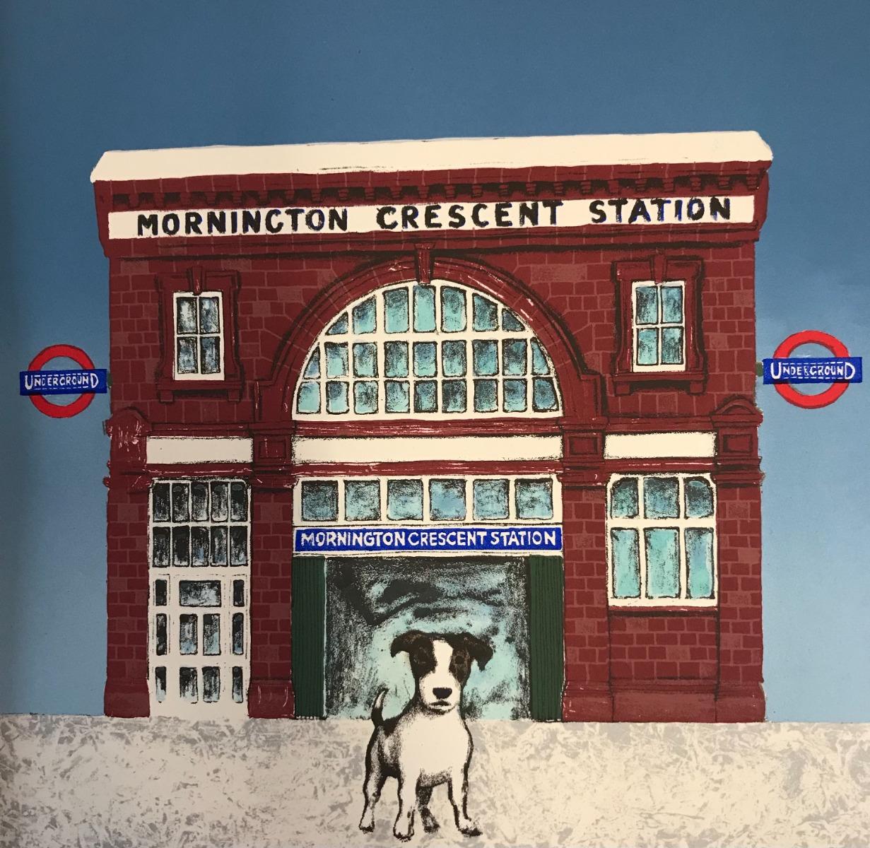 Mychael Barratt Still-Life Painting - Wes Anderson's Dog - Mornington Crescent, London art, Underground, Animal art