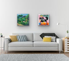 Barbara Hepworth's Cat & Basquiat's Cat, diptych, contemporary, print