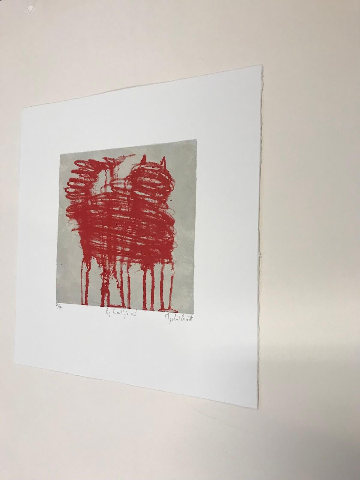 Cy Twombly’s Cat, Limited edition print, Cat, Contemporary - Beige Abstract Print by Mychael Barratt