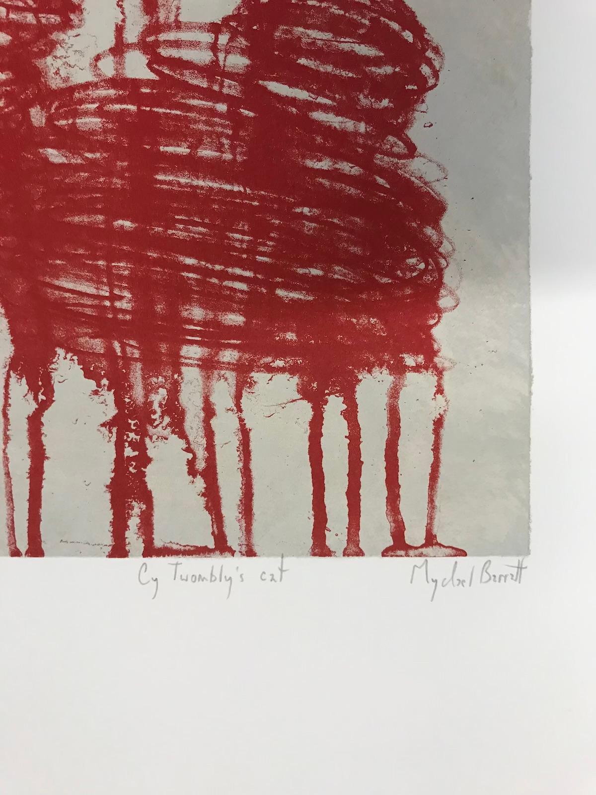 Cy Twombly’s Cat by Mychael Barratt [2022]
 
Cy Twombly's Cat is a limited edition hand made print by artist Mychael Barratt. Part of his series of artists pets this print presents an abstracted cat, featuring Twombly's use of written form and