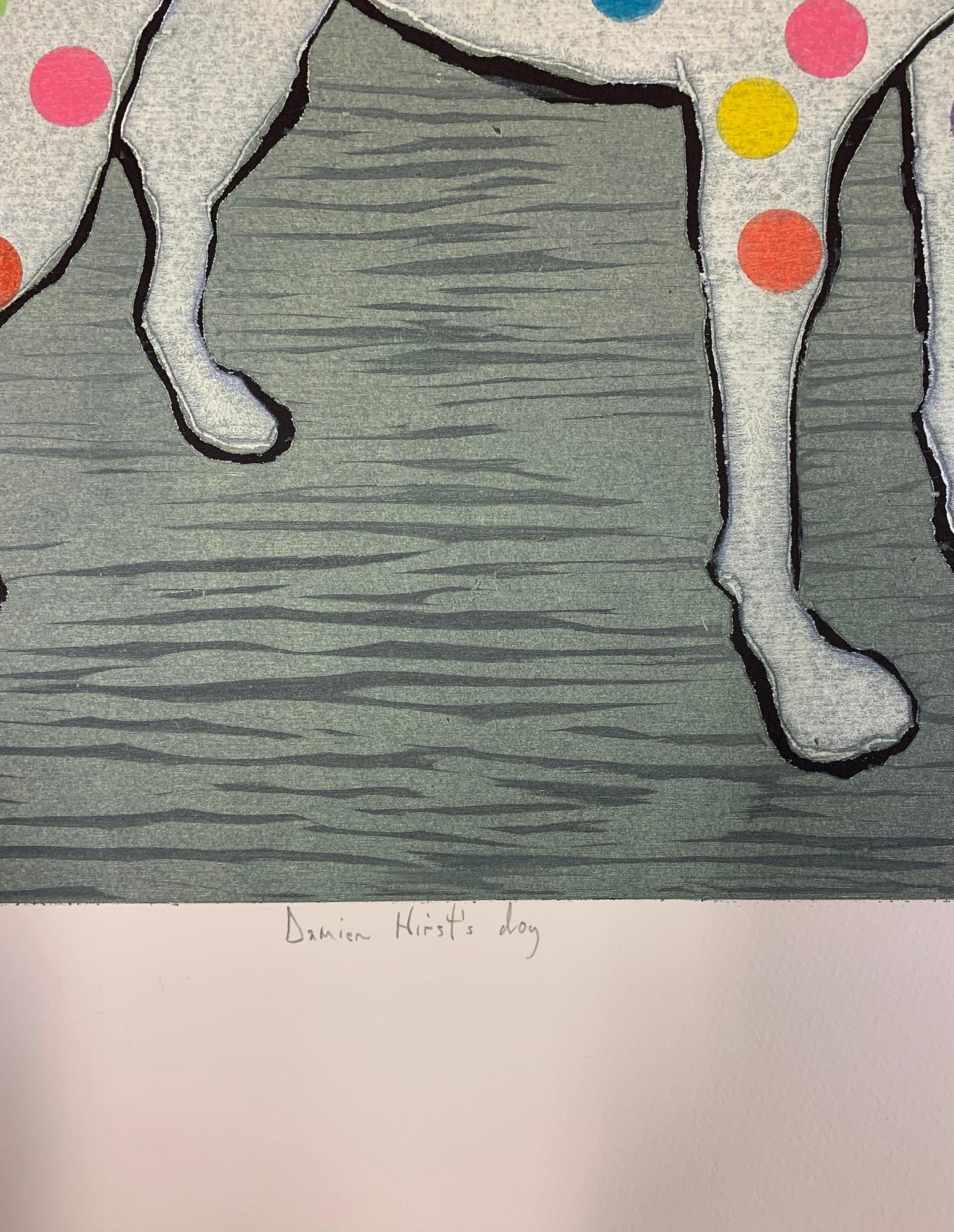 Il cane di Damien Hirst, Immagini di animali domestici di artisti famosi, Lo stile di Damien Hirst - Still-Life Print Grigio di Mychael Barratt