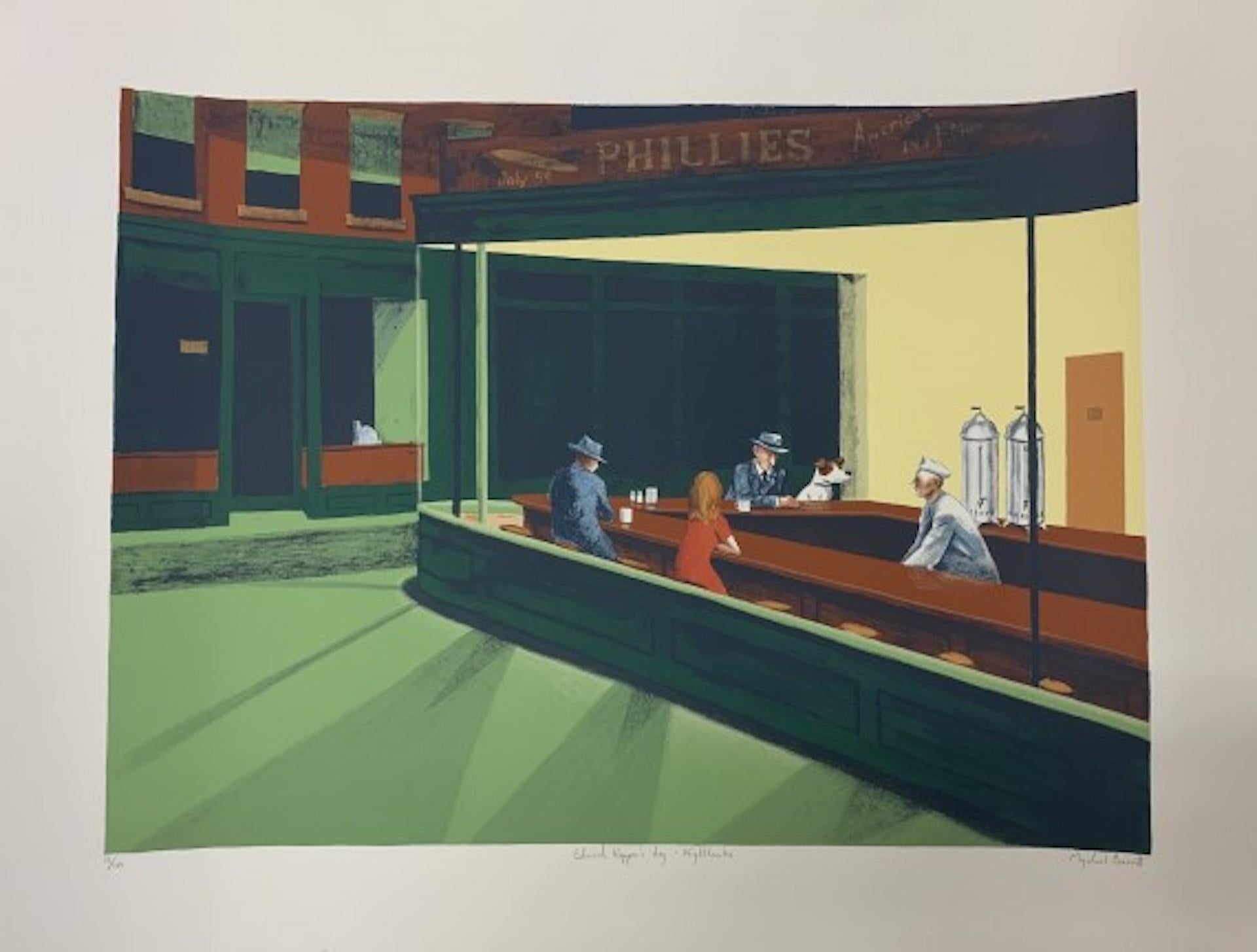 Edward Hopper's Dog - Nighthawks, Mychael Barratt, Limited Edition Print, Diner For Sale 1