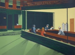 Edward Hopper's Dog - Nighthawks, Mychael Barratt, estampe en édition limitée, dîner