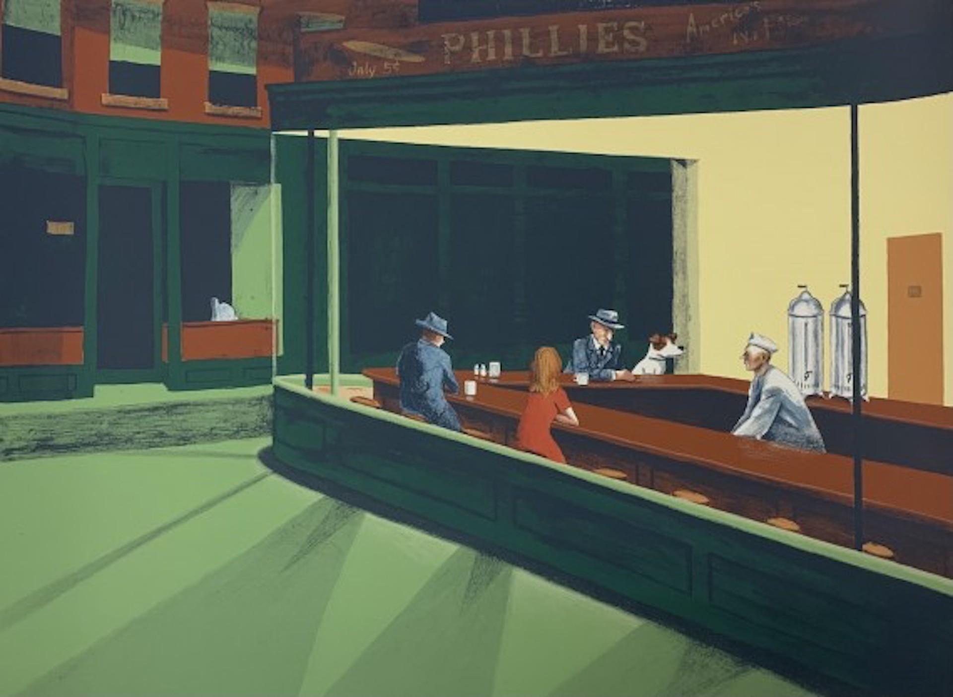 Edward Hopper's Hund – Nachthawks, Mychael Barratt, Druck in limitierter Auflage, Diner