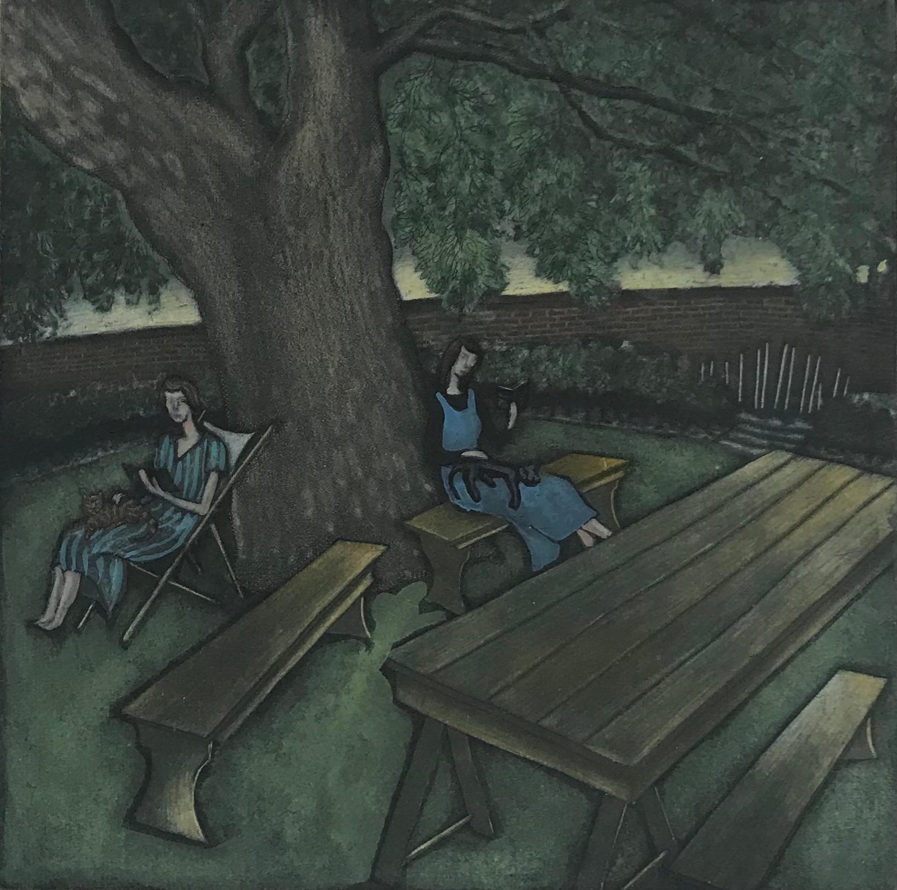 Eric Ravilious’s eat by Mychael Barratt [2022]
 
Eric Ravilious's eat by Artist Mychael Barratt is a limited edition print. In this scene there are two women reading under a tree surrounded by a beautiful walled garden.
 
Additional