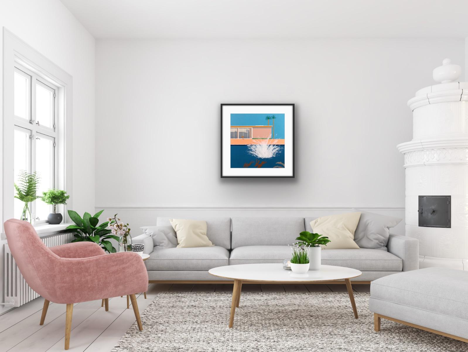 Hockney's Dog - Absolutely the Biggest Splash, original, contemporary, art print - Blue Animal Print by Mychael Barratt