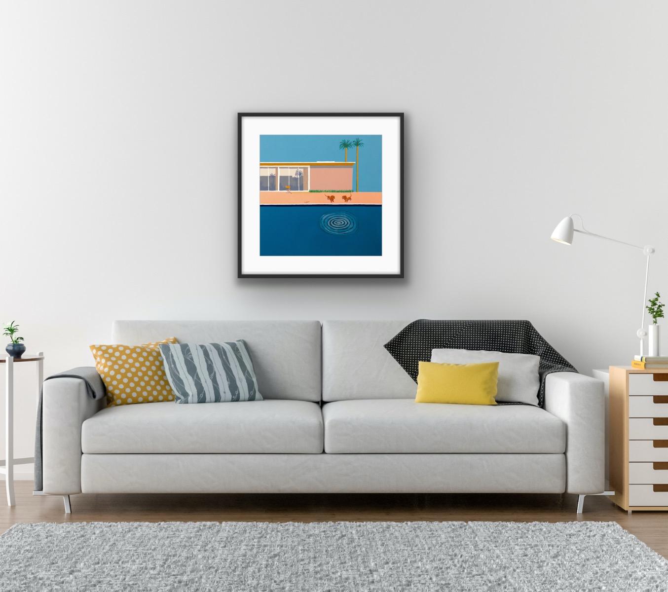 Hockney's Dog - After the Splash, original, contemporary, art print - Blue Animal Print by Mychael Barratt