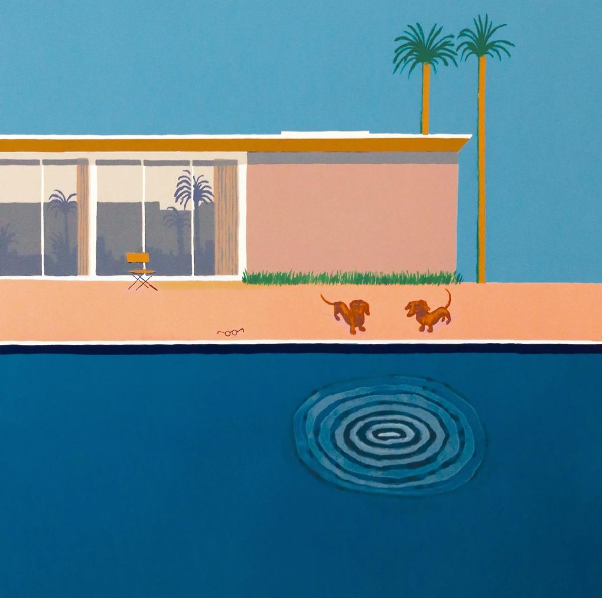 Mychael Barratt Animal Print - Hockney's Dog - After the Splash, original, contemporary, art print