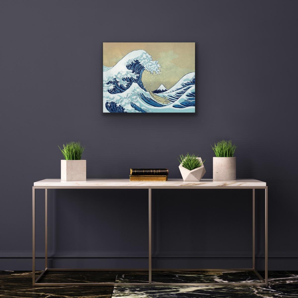 Hokusai's Dog - The Great, original, contemporary, landscape, print, silkscreen - Gray Animal Print by Mychael Barratt
