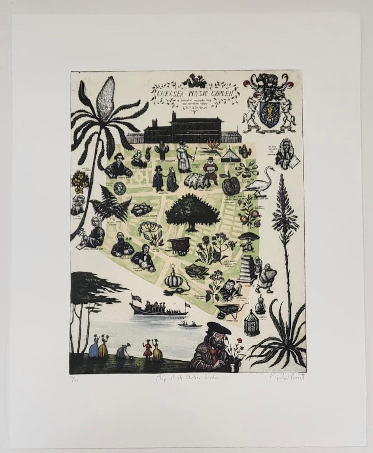 Map of the Chelsea Physic Garden - Beige Figurative Print by Mychael Barratt