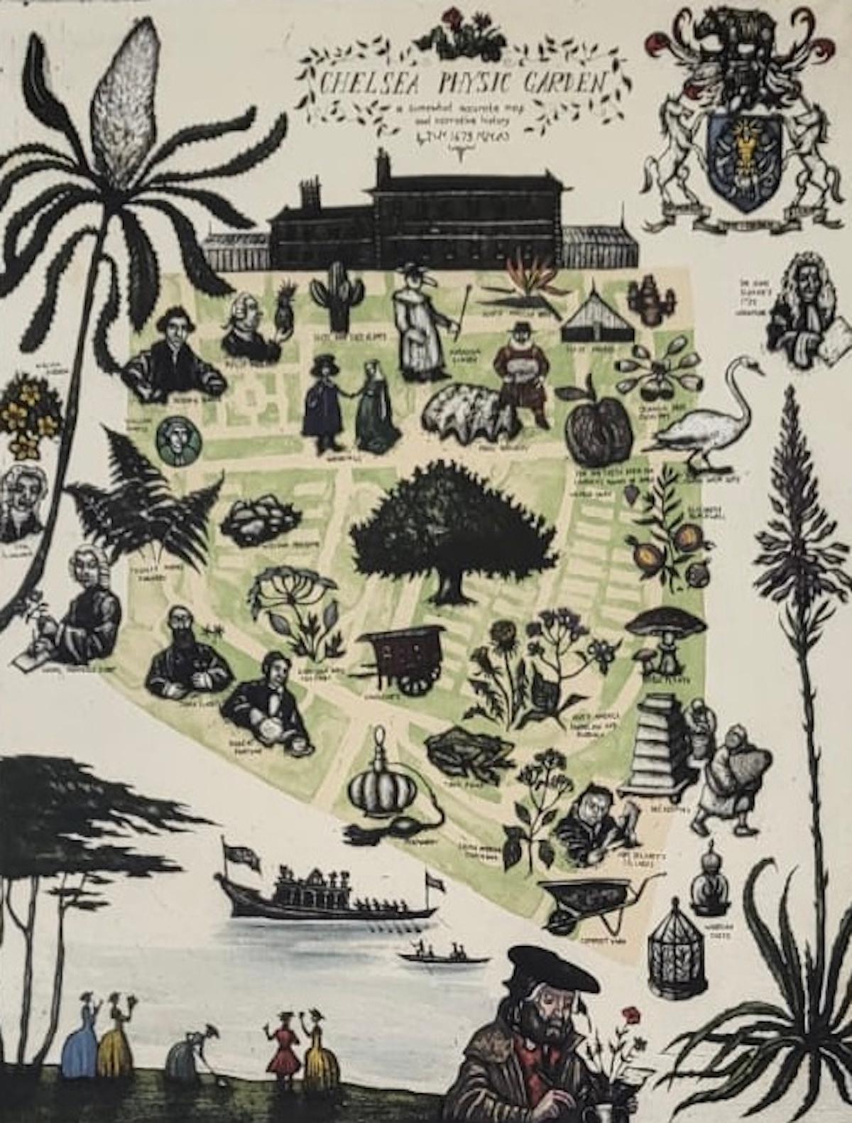 Mychael Barratt Figurative Print - Map of the Chelsea Physic Garden