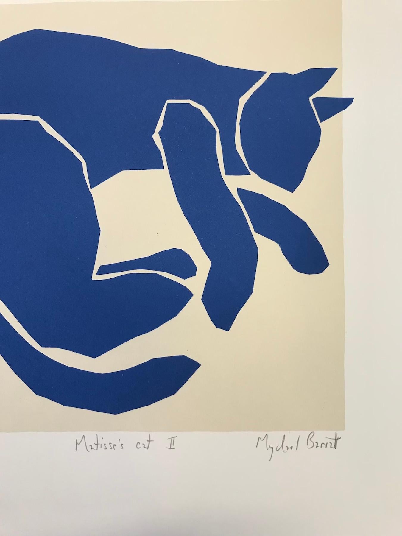 Matisse's Cat, Matisse Style Artwork, Contemporary Animal Print, Blue Art For Sale 1
