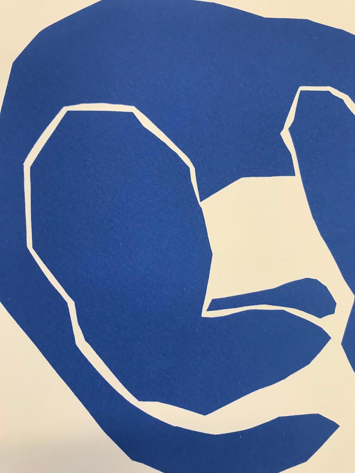 Gato de Matisse, Obra de Arte Estilo Matisse, Impresión Contemporánea de Animales, Arte Azul en venta 1