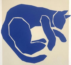 Matisse's Cat, Matisse Style Artwork, Contemporary Animal Print, Blue Art