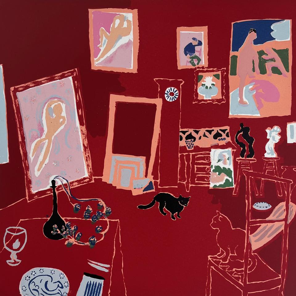 Mychael Barratt Still-Life Print - Matisse's Cat - The Red Studio & Harmony in Red, diptych, original, contemporary