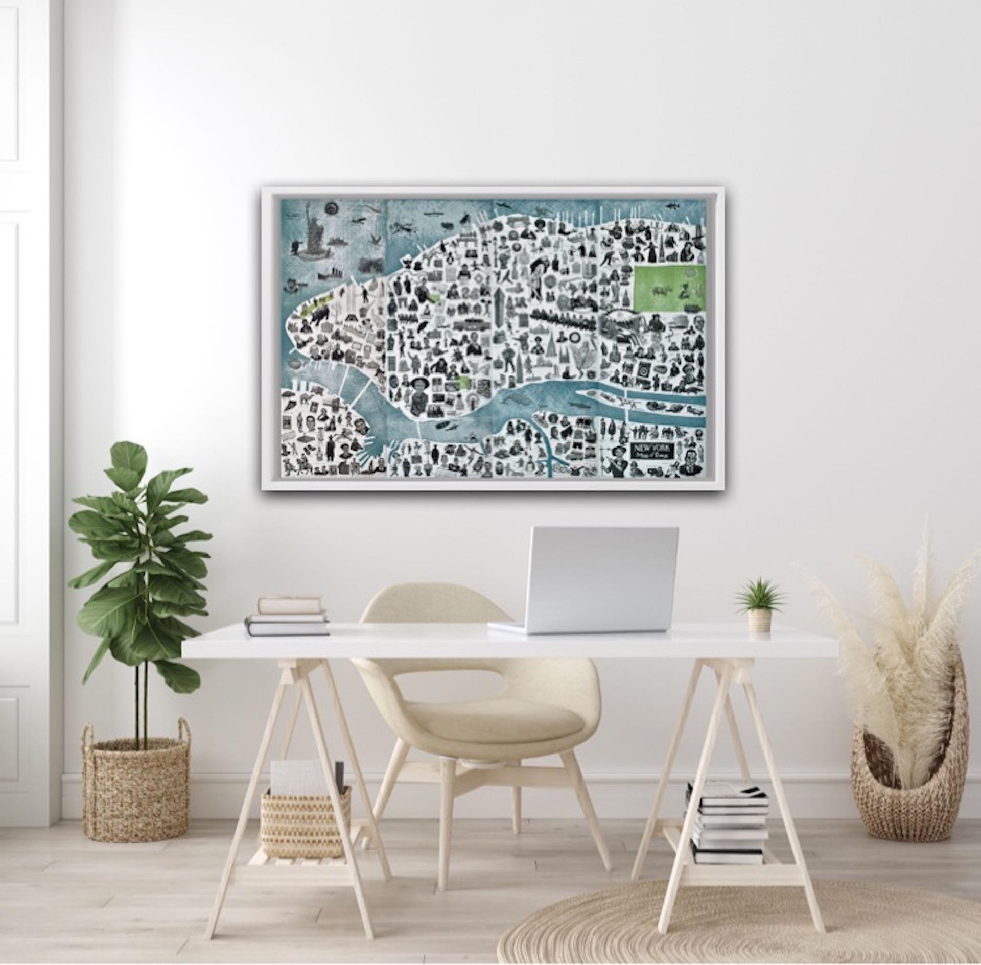 Mapa de Días de Nueva York, Ilustración Mapa de Nueva York, Arte Azul, NYC, Impresión Geográfica - Print de Mychael Barratt