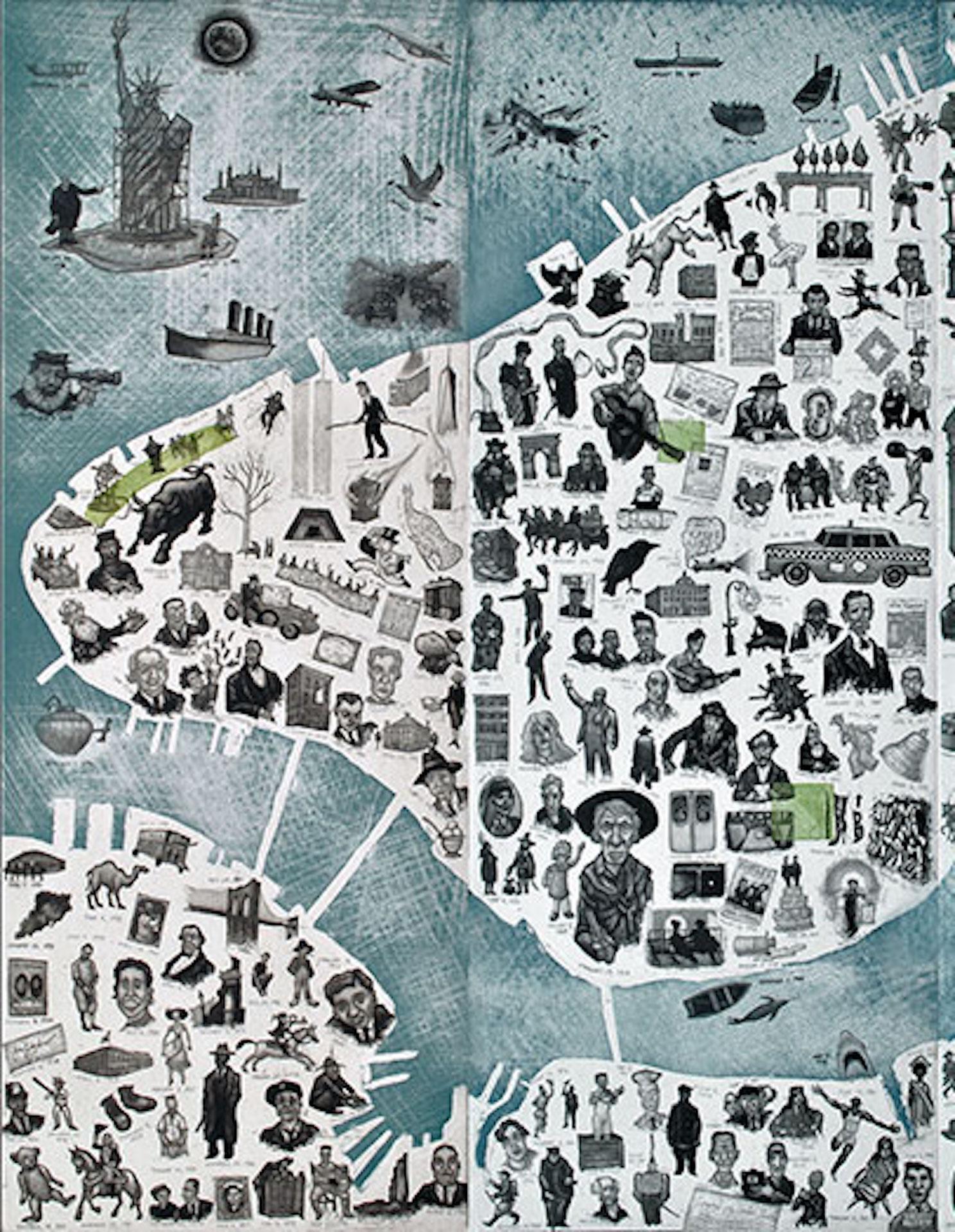 Carte des jours de New York, Illustration New York Map, Blue Art, NYC, impression géographie - Contemporain Print par Mychael Barratt