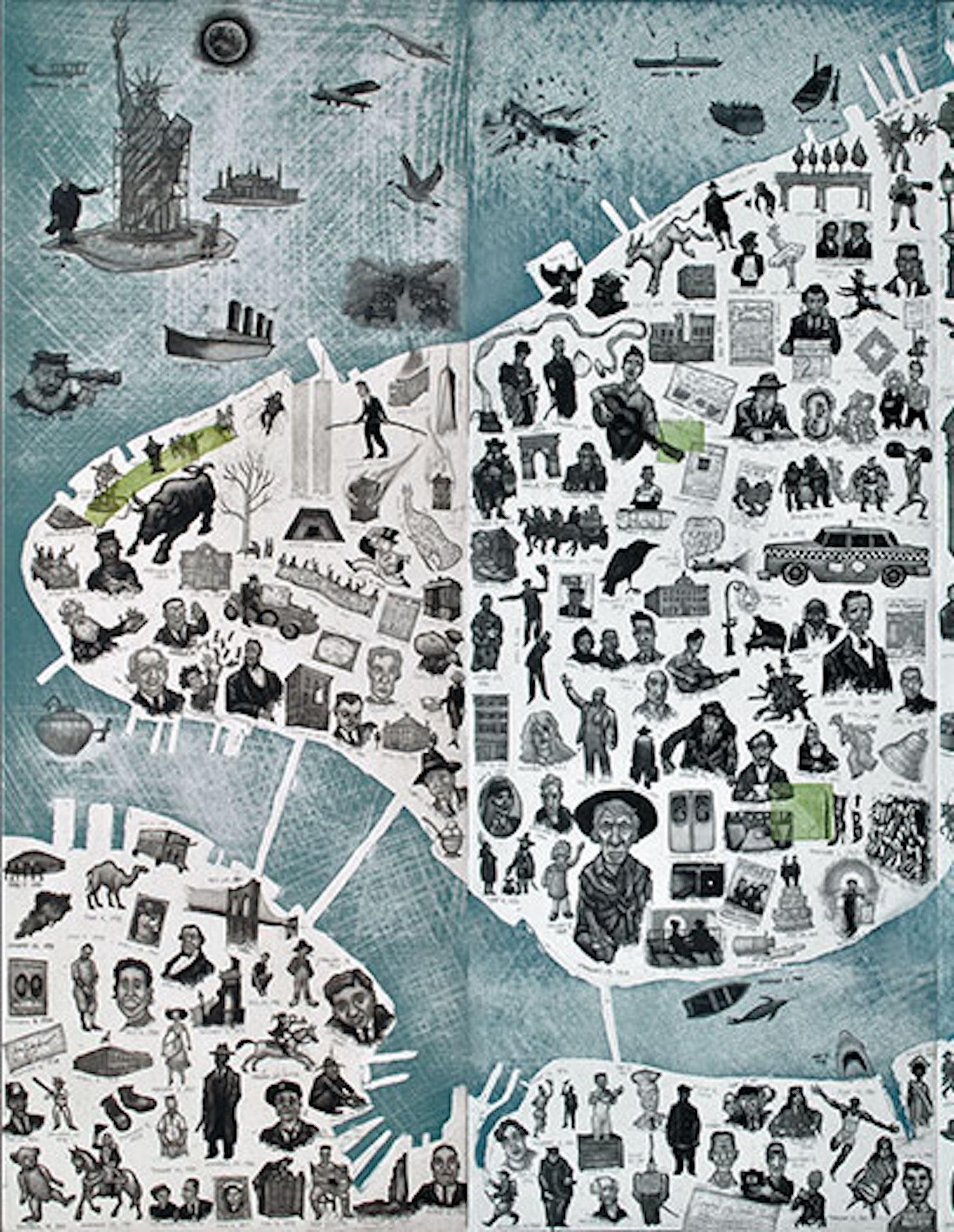 Mapa de Días de Nueva York, Ilustración Mapa de Nueva York, Arte Azul, NYC, Impresión Geográfica - Print Contemporáneo de Mychael Barratt