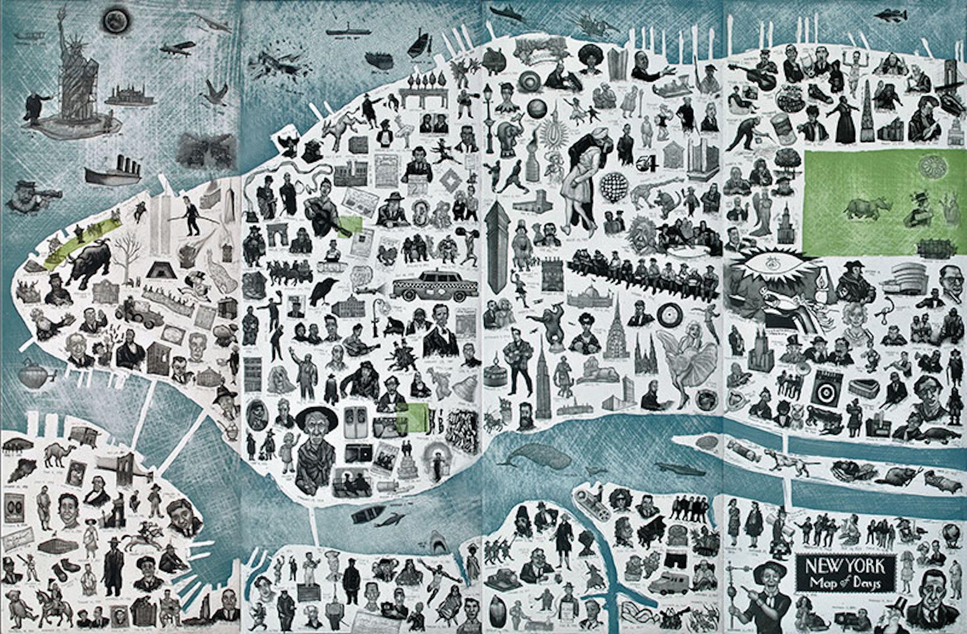 Mychael Barratt Interior Print – New York Map of Days, Illustration New York Map, Blaue Kunst, NYC, Geographiesdruck